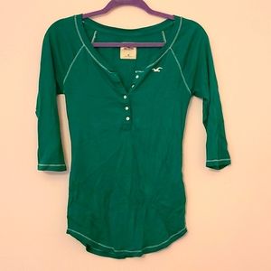 Kelly Green 3/4 Sleeve Henley Top Hollister